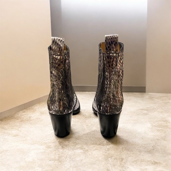 Ganni Metallic Snake-Embossed Ankle Boots - Silver Brown - Picture 4 of 4